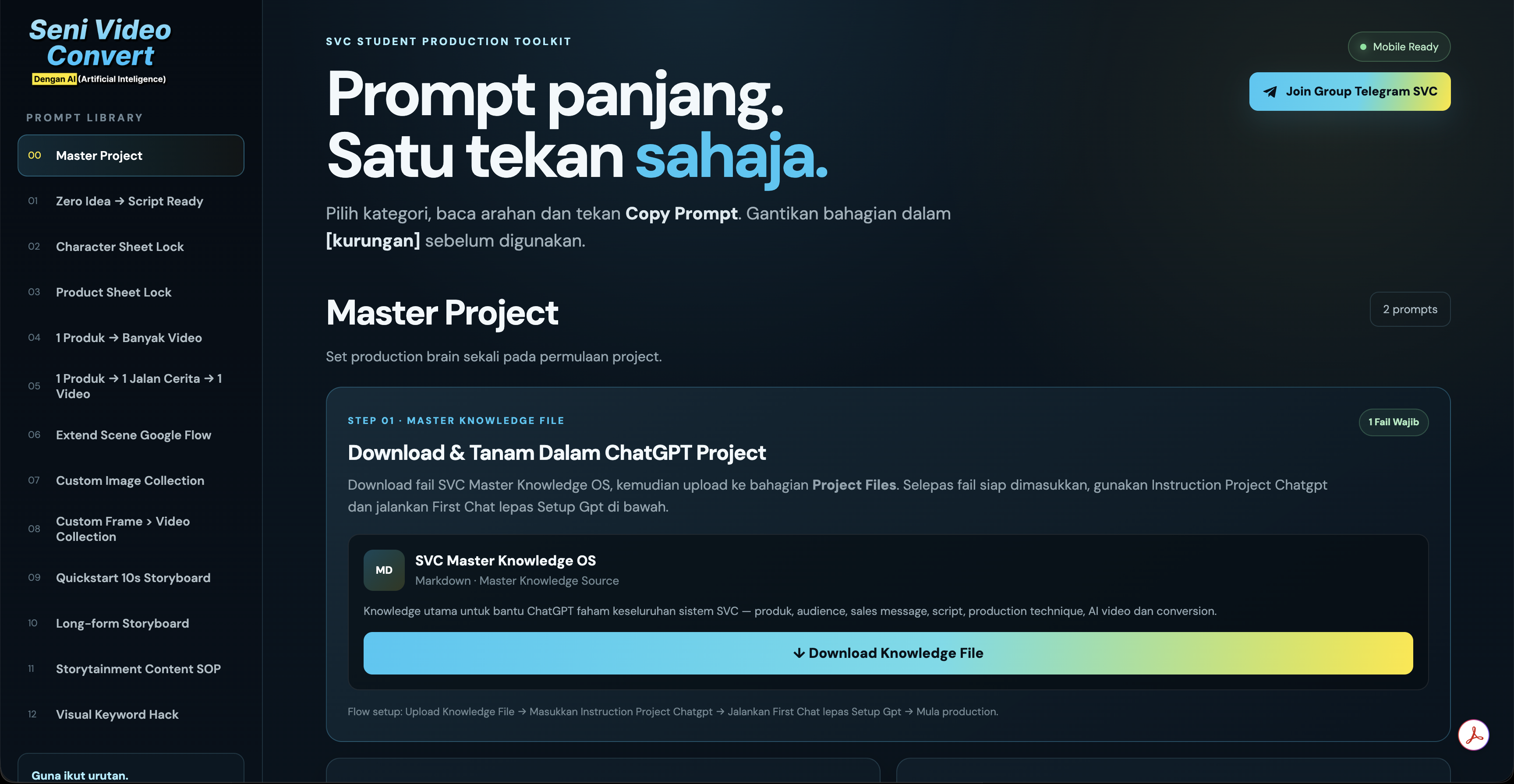 Paparan sebenar SVC Prompt Vault