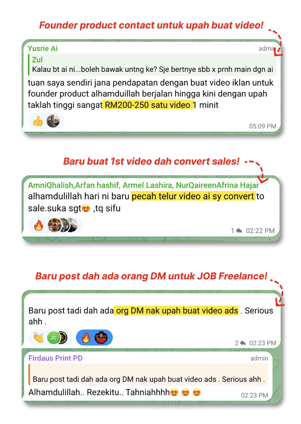 Bukti student mendapat sales dan job selepas menggunakan Fundamental Video Convert